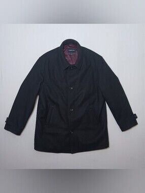 London Fog Mens Wool Blend Overcoat XL Black Tweed